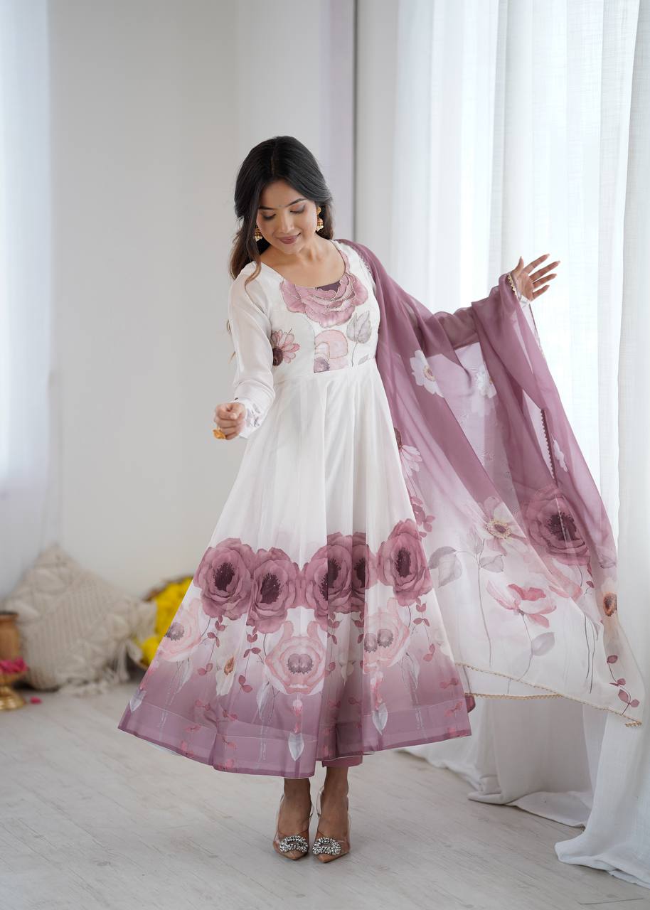 Organza Silk Printed Anarkali Suit Set