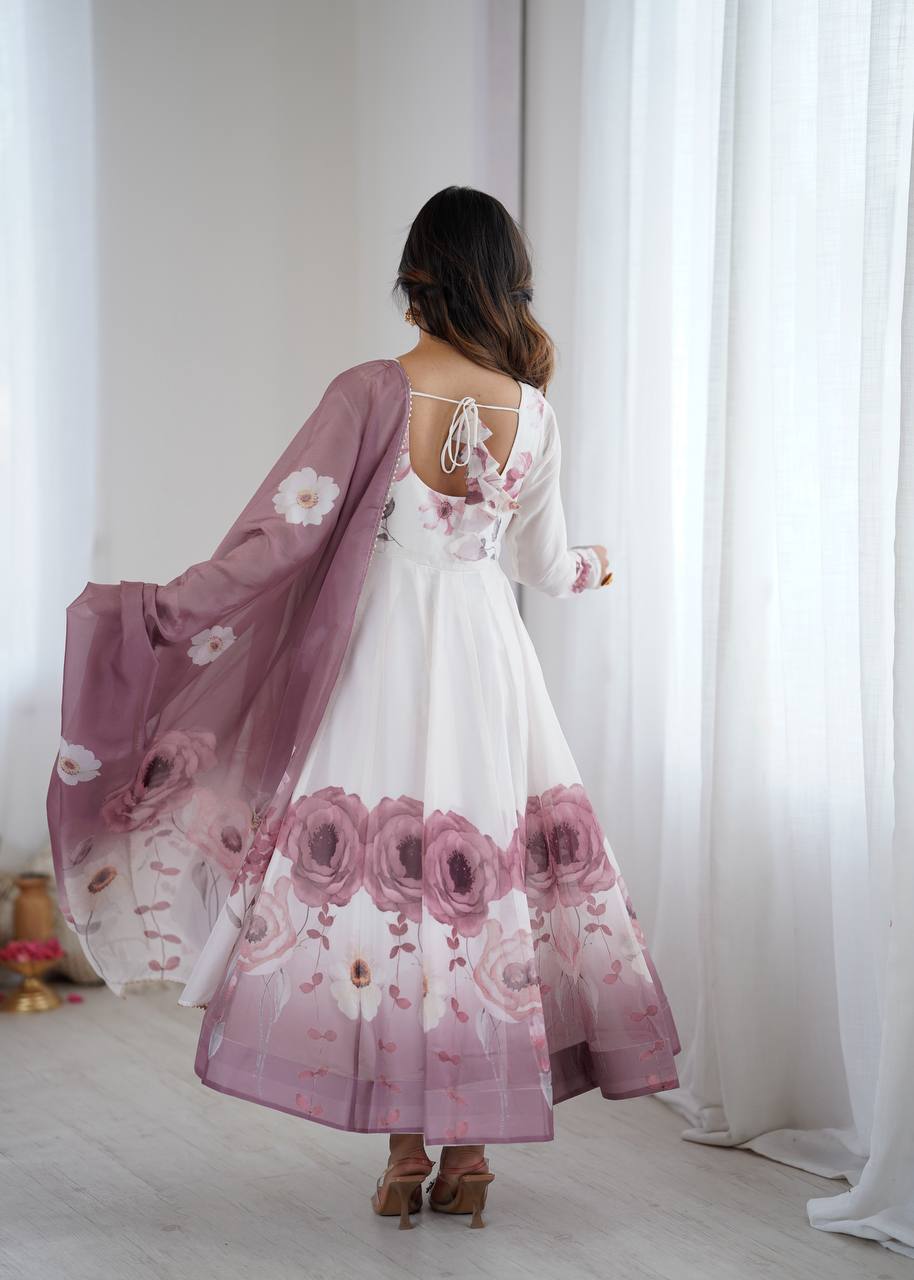 Organza Silk Printed Anarkali Suit Set