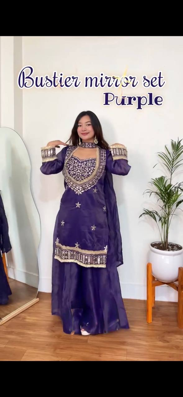 Designer Georgette Anarkali Sharara Set with Dupatta (Flair | WINE)
