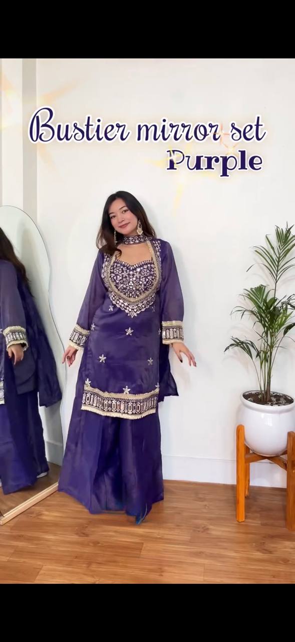 Designer Georgette Anarkali Sharara Set with Dupatta (Flair | WINE)