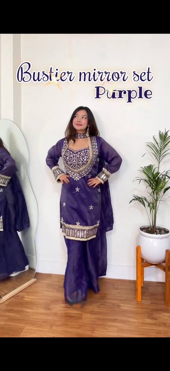 Designer Georgette Anarkali Sharara Set with Dupatta (Flair | WINE)