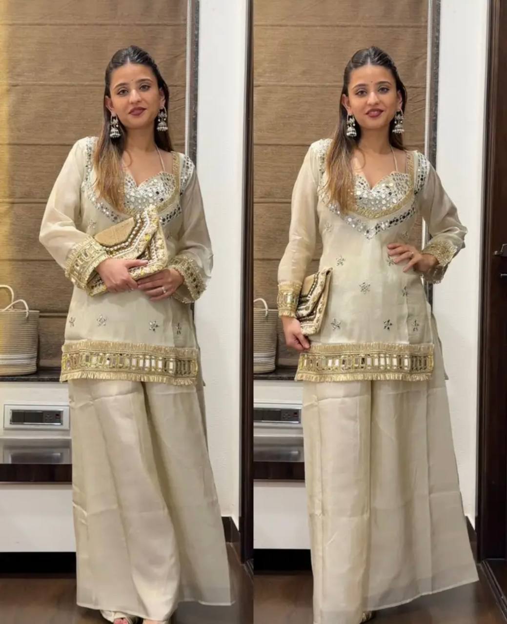 Designer Georgette Sharara Set with Dupatta (Heavy Flair | OFF-WHITE )