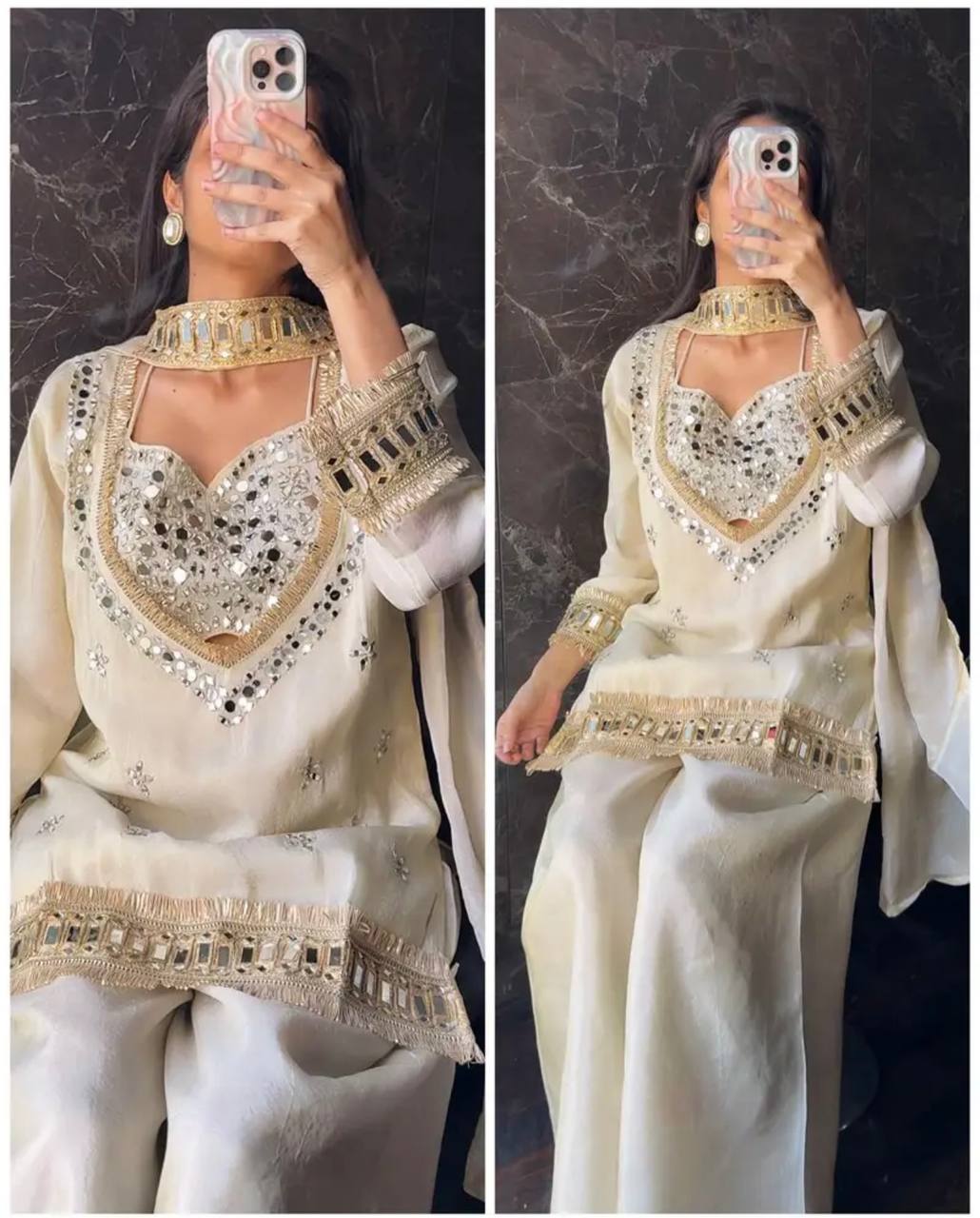 Designer Georgette Sharara Set with Dupatta (Heavy Flair | OFF-WHITE )