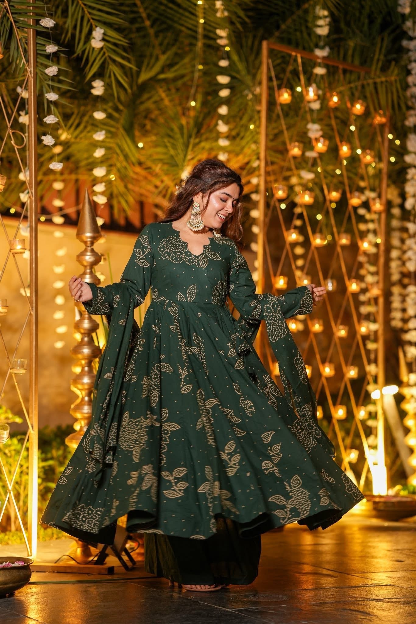 Vritika Green Cotton Anarkali Suit Set