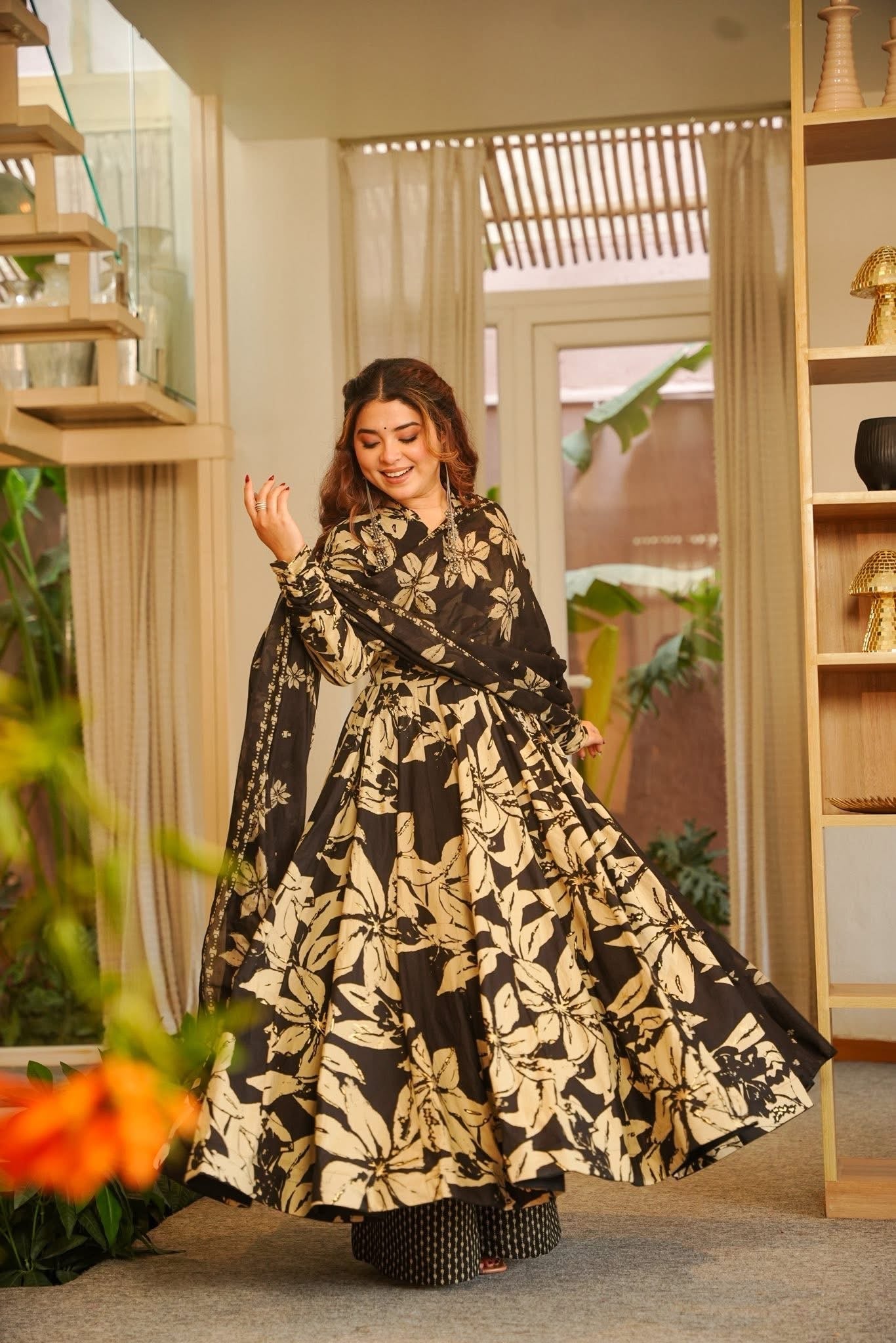 Shab Black Cotton Anarkali Suit Set