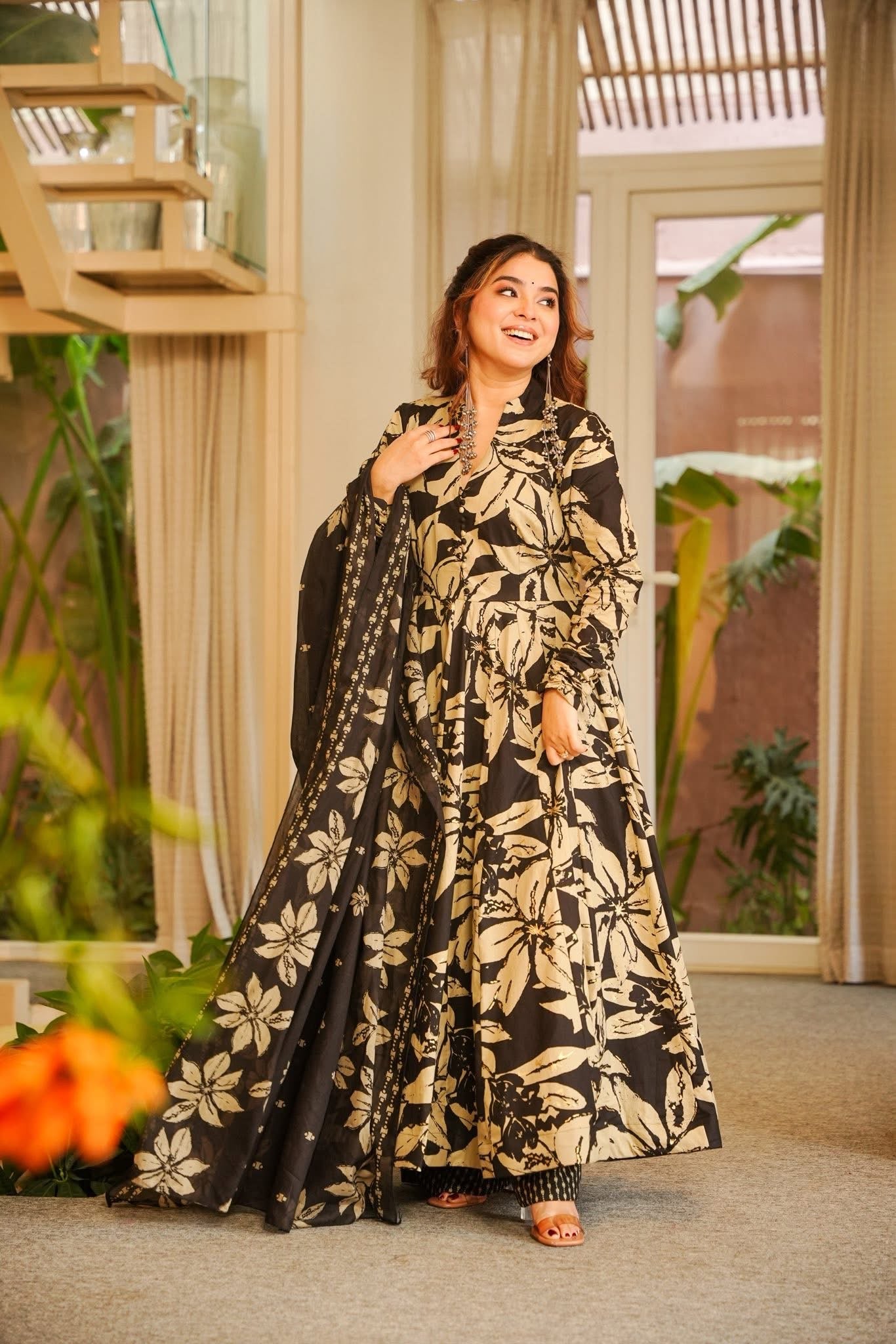 Shab Black Cotton Anarkali Suit Set
