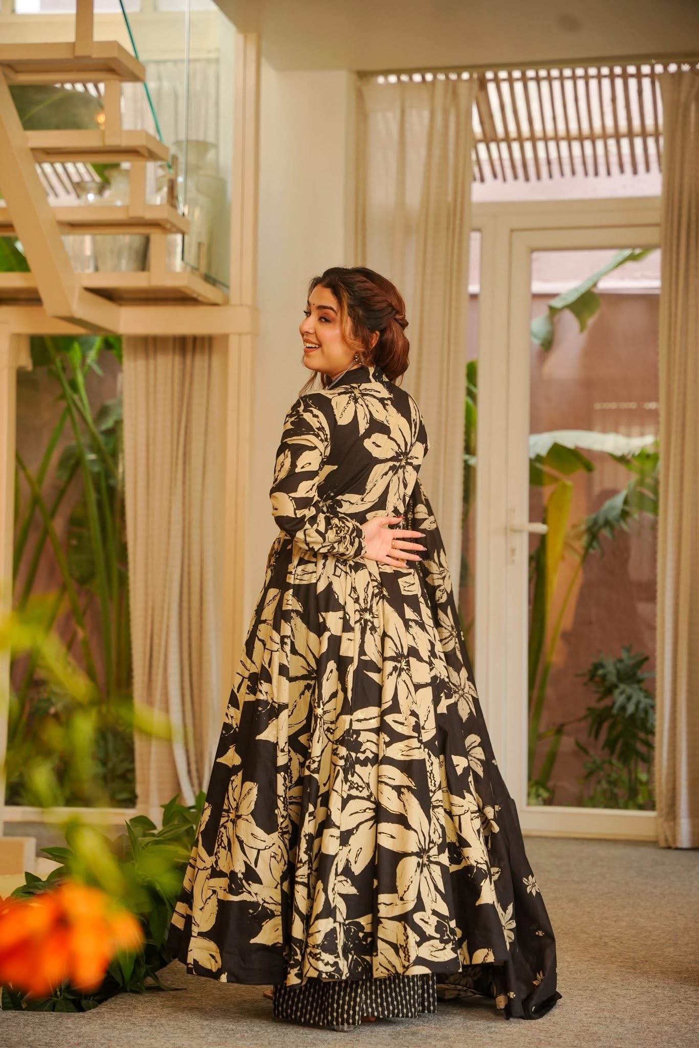Shab Black Cotton Anarkali Suit Set