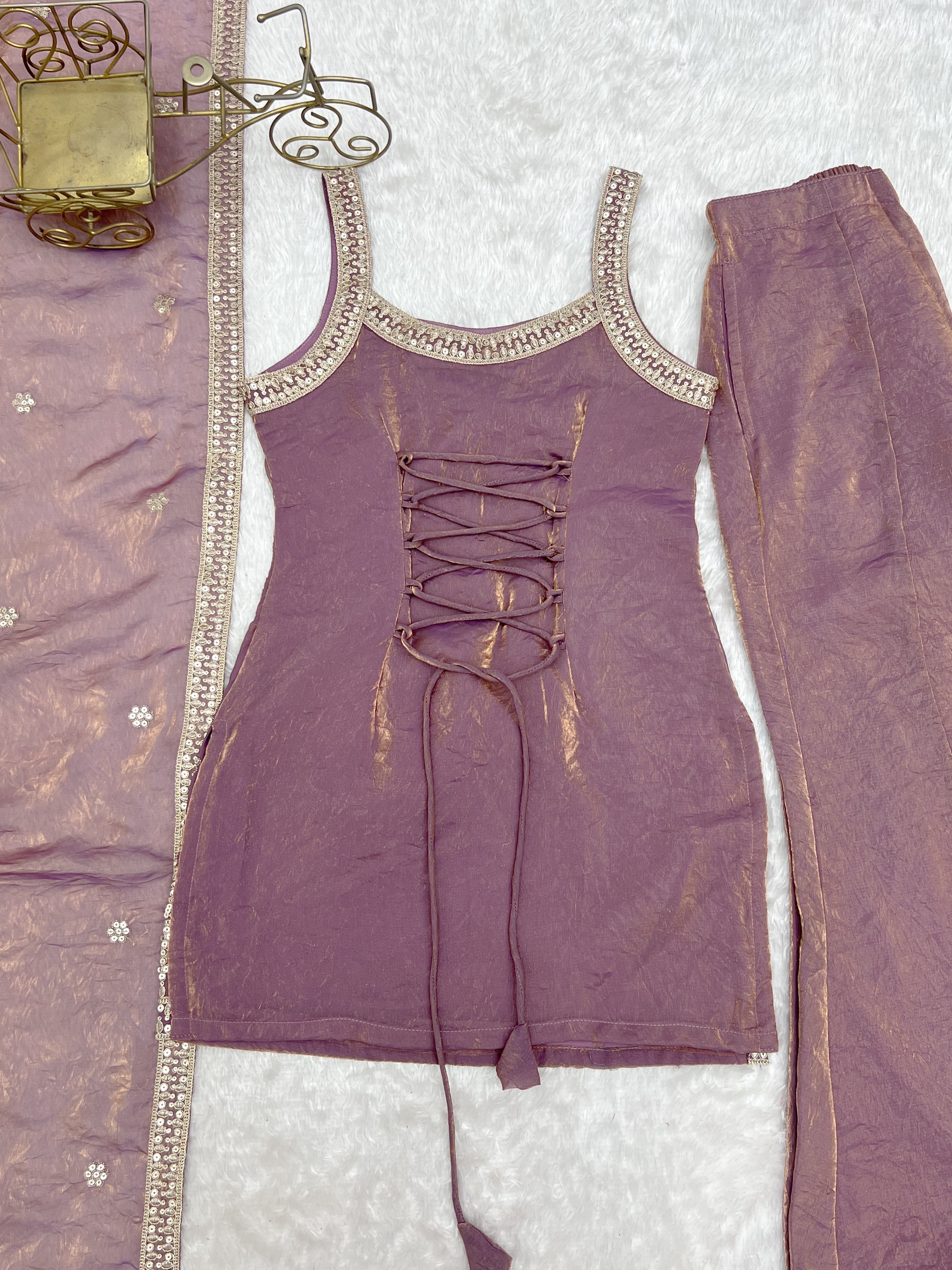 Women's Trendy Silk Kurta Set with Embroidery, Sequins, Dori & Zari Work, Bell Bottom Pants and Dupatta