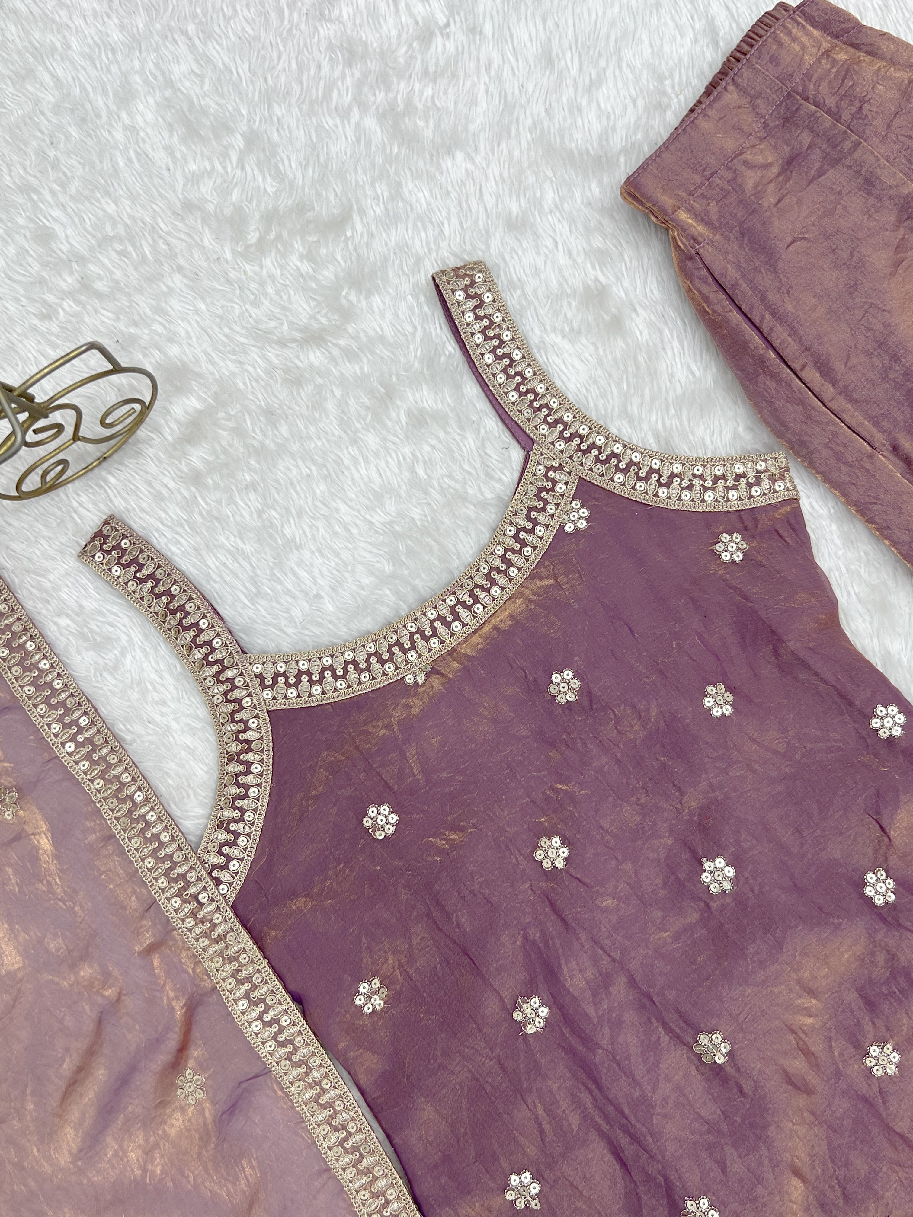 Women's Trendy Silk Kurta Set with Embroidery, Sequins, Dori & Zari Work, Bell Bottom Pants and Dupatta