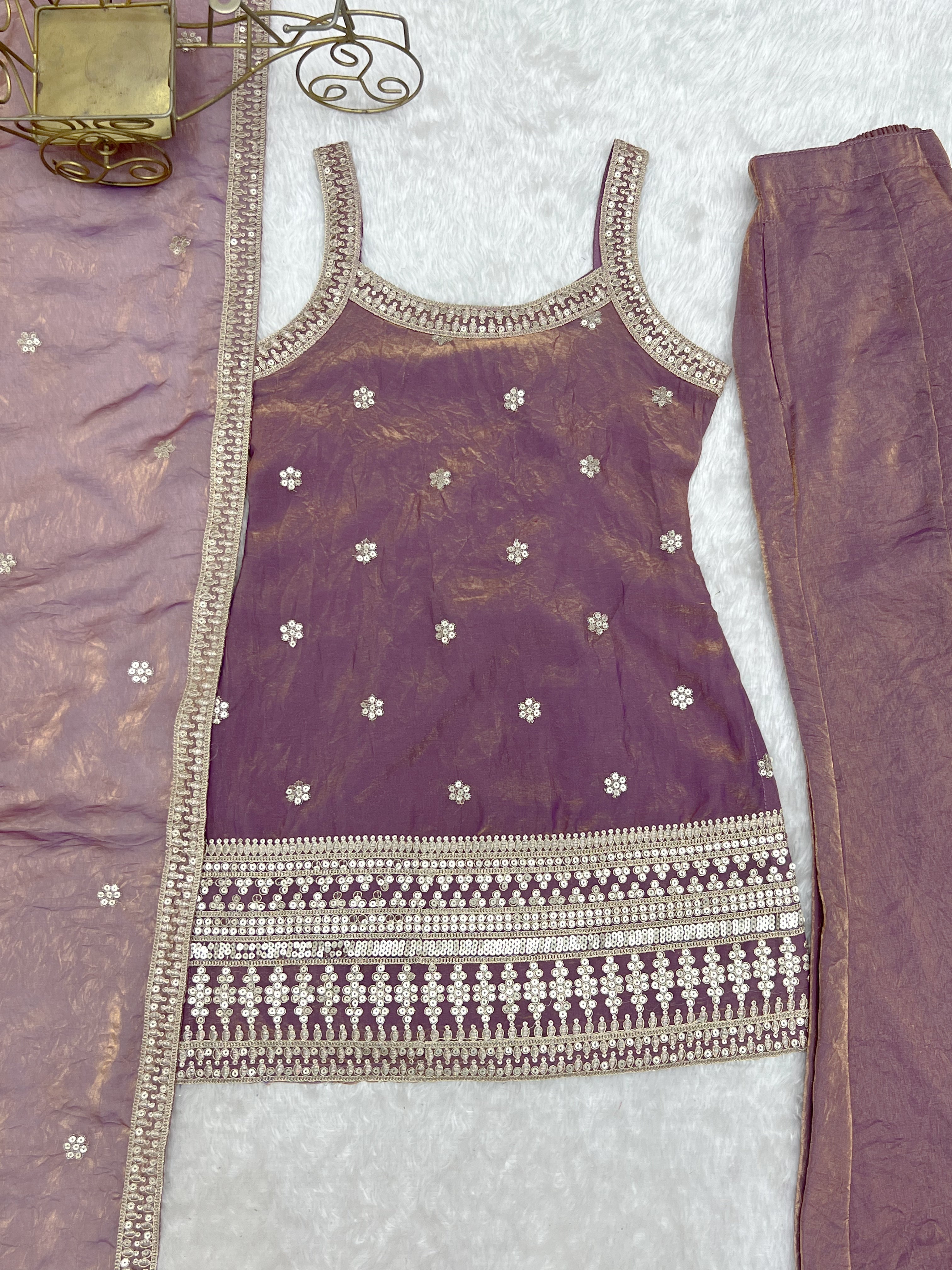 Women's Trendy Silk Kurta Set with Embroidery, Sequins, Dori & Zari Work, Bell Bottom Pants and Dupatta