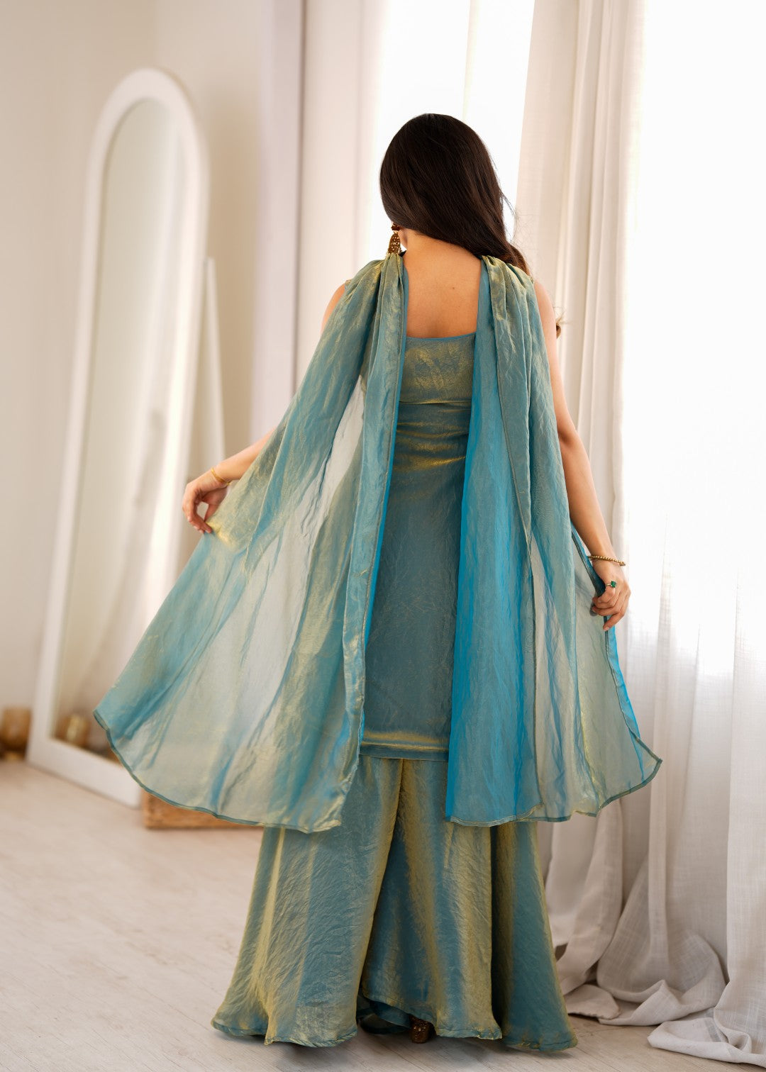 Women's Premium Soft Fendy Silk Sharara Suit Set with Embroidery, Sequins, Dori, Zari Work